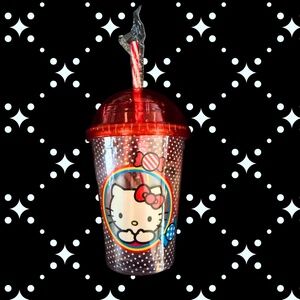 Hello Kitty Plastic Tumbler with Straw, Lollipop Polka Dots, 12 oz, No Tags